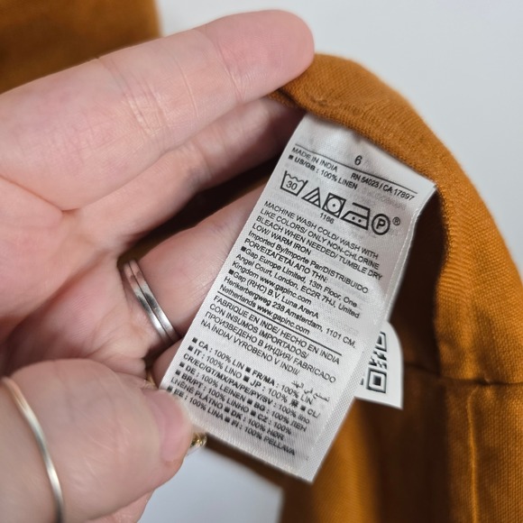 Banana Republic Linen Midi Skirt Goldenrod Yellow Rust Orange Split Front Size 6 - Picture 6 of 6